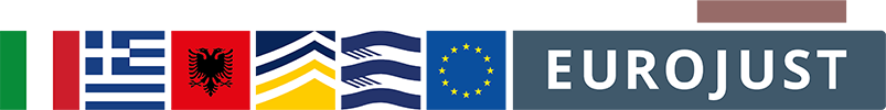 Flags of IT, EL, AL, logos of Europol, Frontex, Eurojust