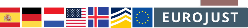 Flags of Spain, Germany, Netherlands, USA, Iceland and logos of Europol and Eurojust
