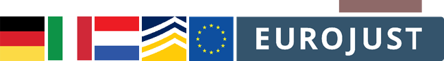 Flags of Germany, Italy and Netherlands, logos of Europol and Eurojust