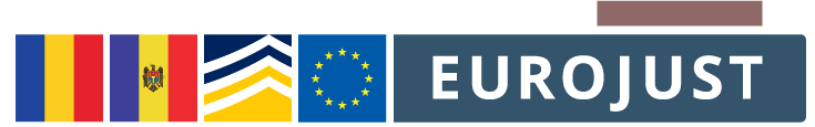 Flags of Romania and Moldovia, logos of Europol and Eurojust