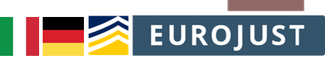Flags of IT, DE, and Logos of Europol and Eurojust