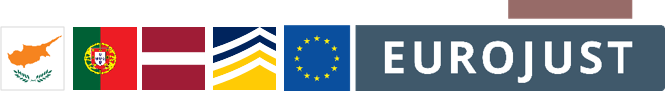 Flags of CY, PT, LV, logos of Europol, Eurojust