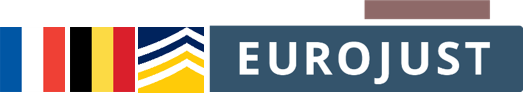 Flags of FR, BE, logo of Europol, Eurojust