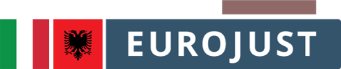Flags of IT, AL, logo of Eurojust