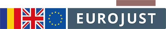 Flags of RO, UK, Eurojust logo