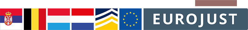 Flags of SR, BE, LU, NL, Europol, Eurojust logos
