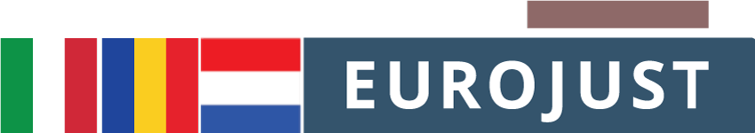 Flags of IT, RO, NL, logo of Eurojust