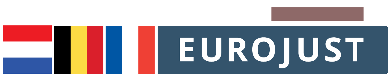 Flags of NL, BE, FR, logo of Eurojust