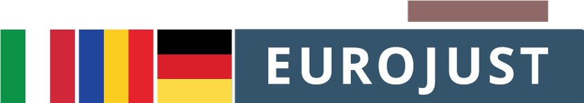 Italian, Romanian and German flags, plus Eurojust logo