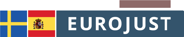 Flags of SE, ES, logo of Eurojust