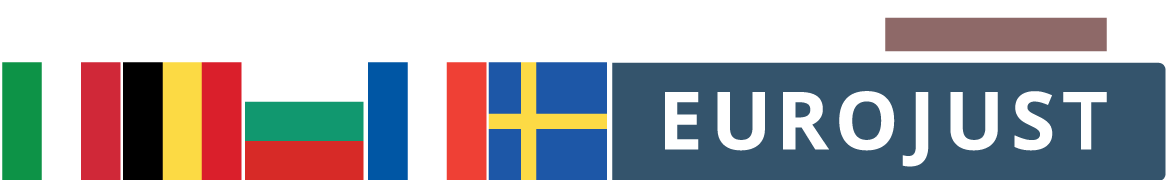 Flags of IT, BE, BG, FR, SW, logo of Eurojust