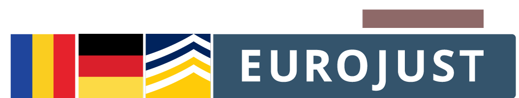 Flags of Romania, Germany logos of Europol, Eurojust
