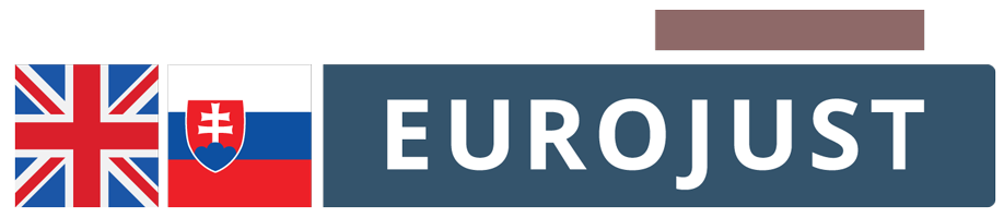 Flags of UK, SK, logo of Eurojust